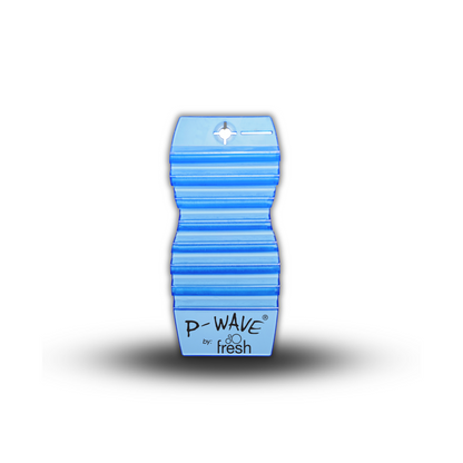 A blue Cotton Blossom fragranced P-Wave Hang Tag Air Freshener on a white background