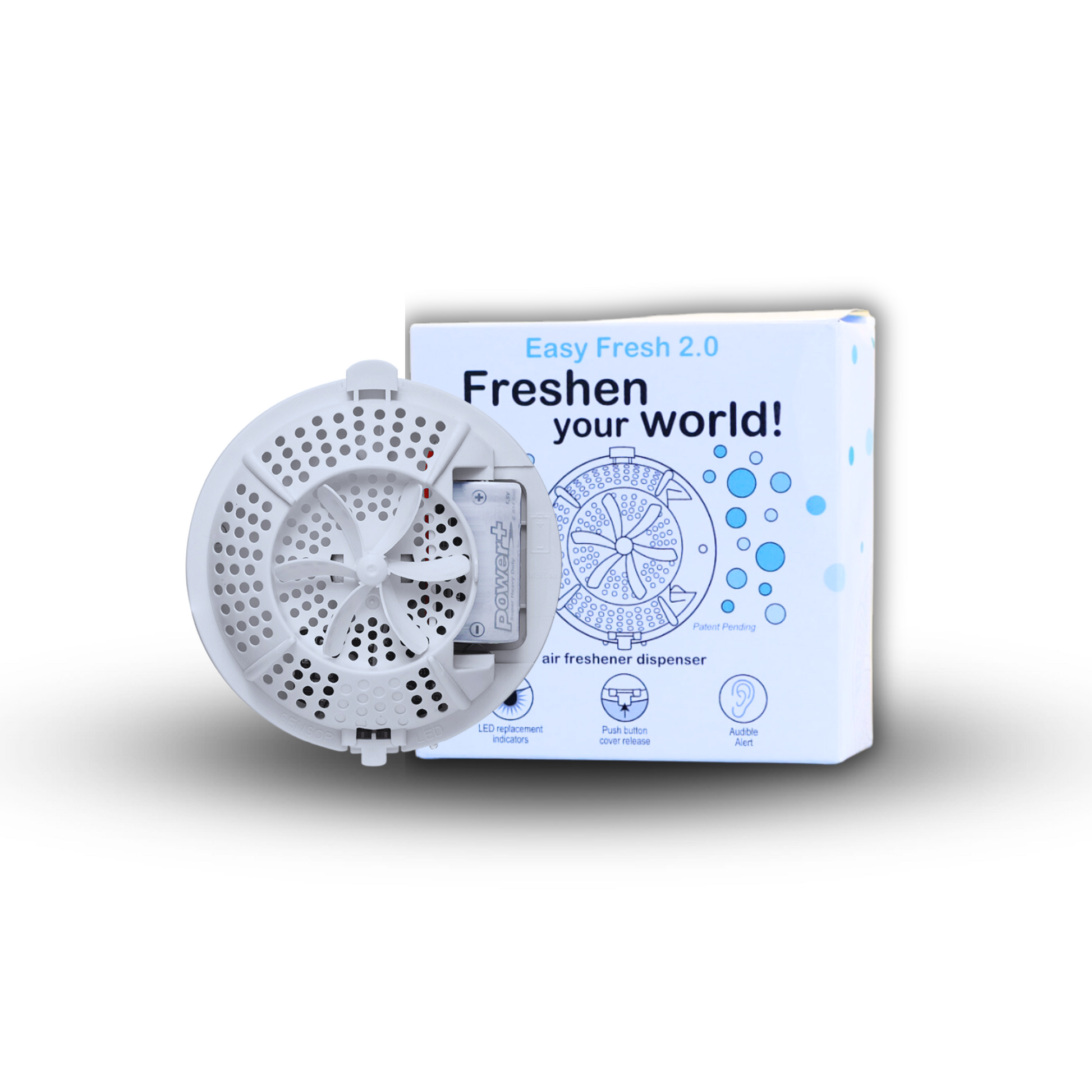 An Image showing the Easy Fresh Fan Dispenser with it's packaging box