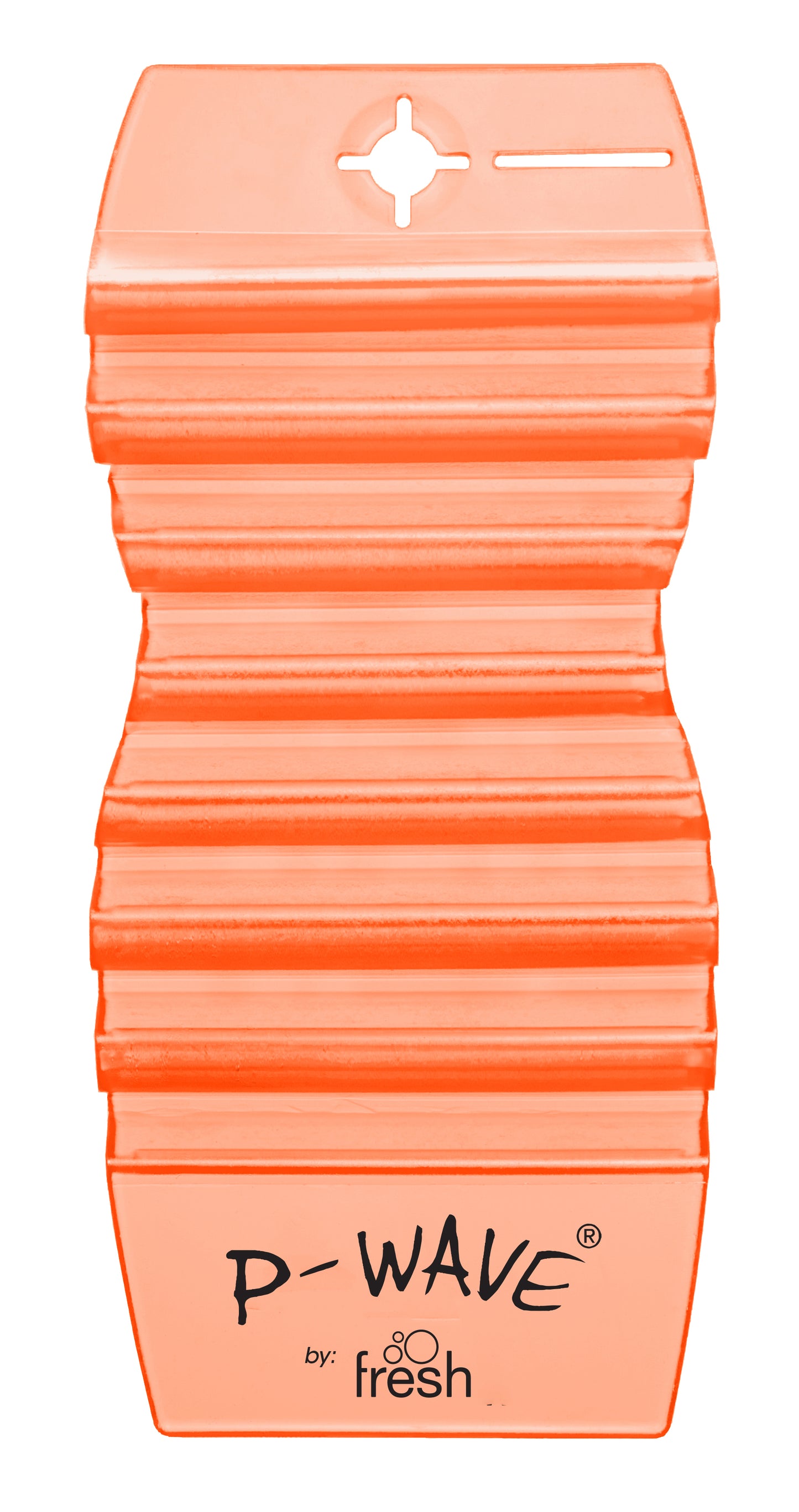 A orange Mango fragranced P-Wave Hang Tag Air Freshener on a white background